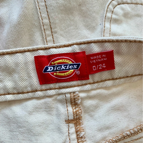 100% Cotton Dickies White Denim Cream Shorts 0 / 24 Jean Utility Loop Women’s - Picture 6 of 10